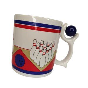 Vintage Bowling Coffee Cup Mug, Bowling Ball Fidget Handle RPM, Kitsch Ceramic